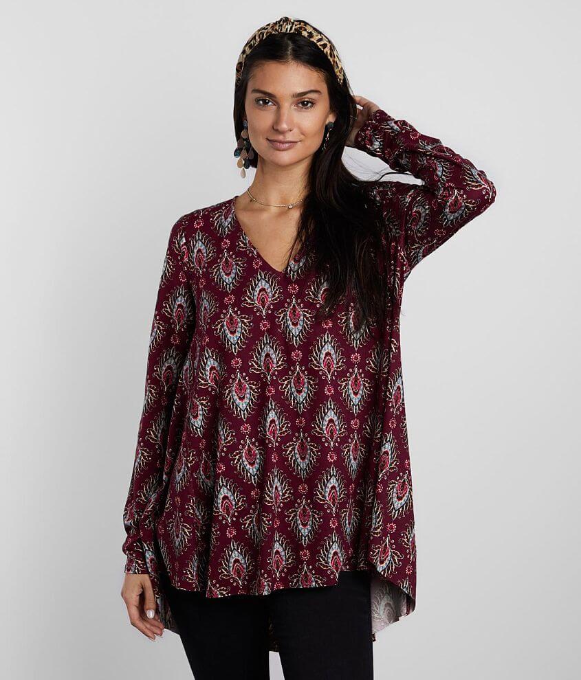 Buckle Black Printed Flowy Top front view