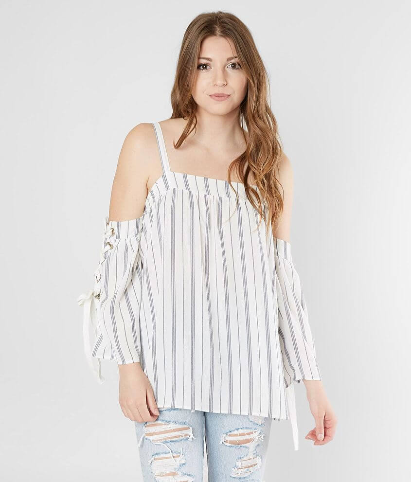 Gimmicks Striped Cold Shoulder Top front view