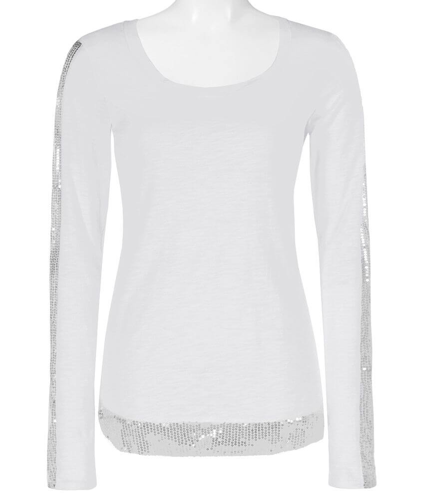 Long Sleeve Crewneck Sequin Top White