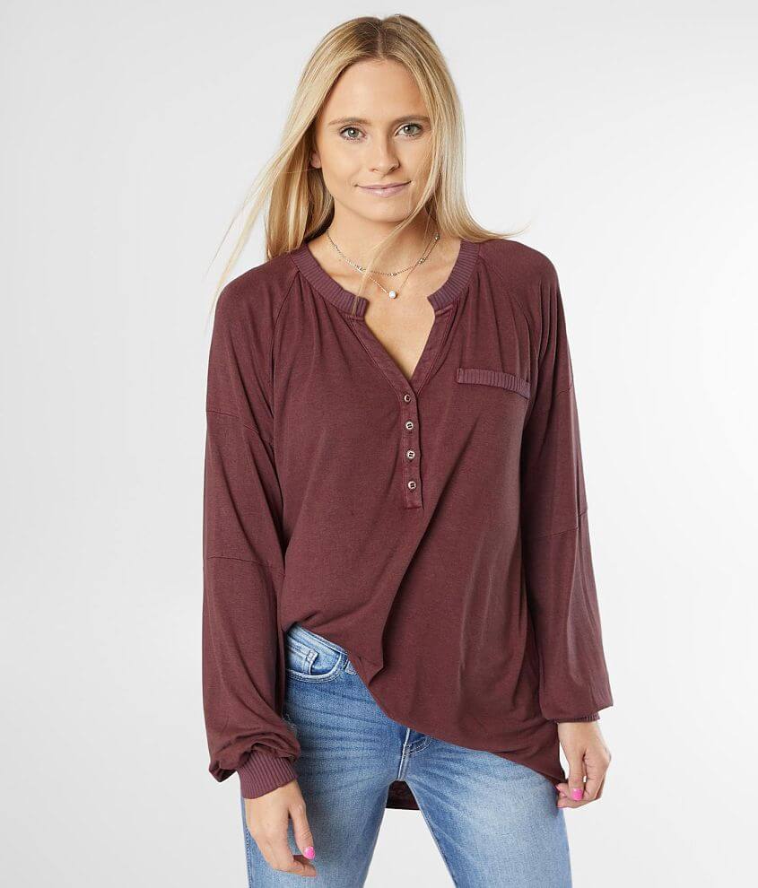 BKE Washed Tunic Henley Top front view
