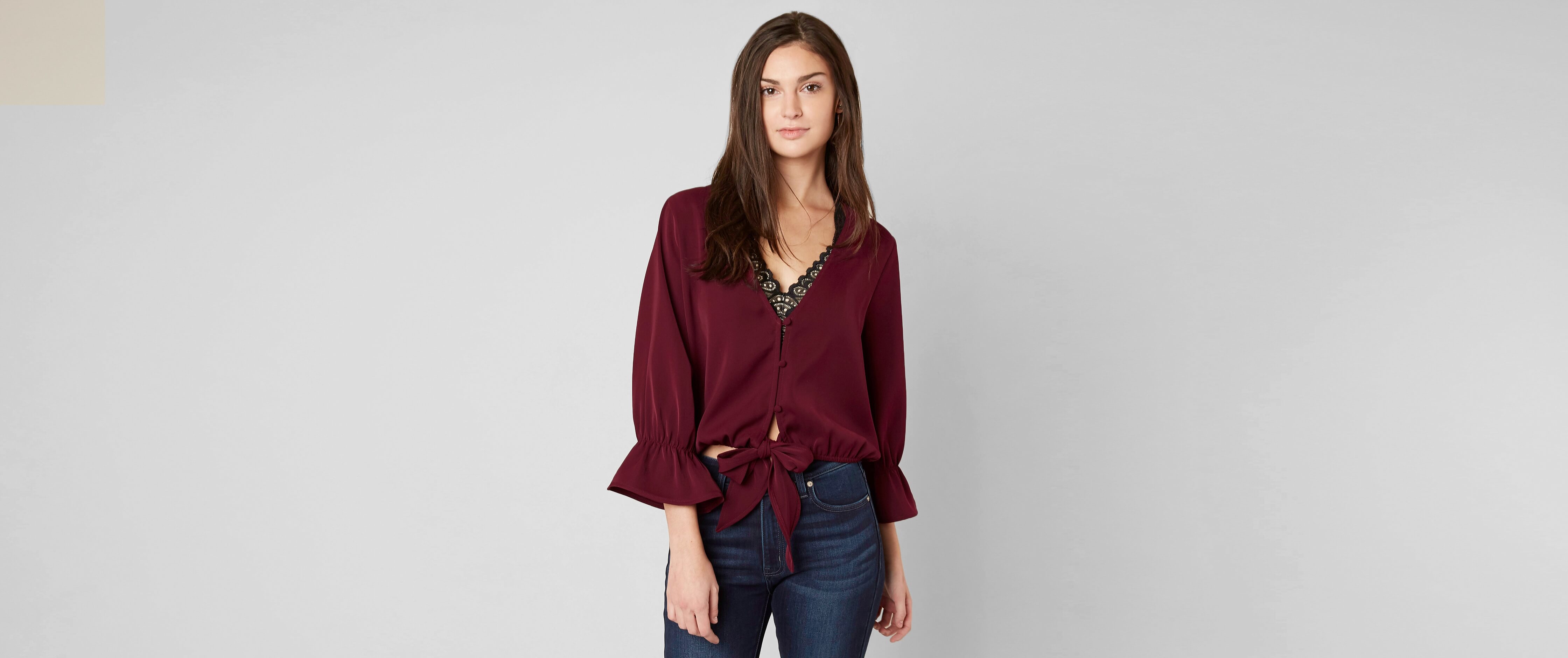 red by BKE Front Tie Blouse - Women's Shirts/Blouses in Burgundy | Buckle