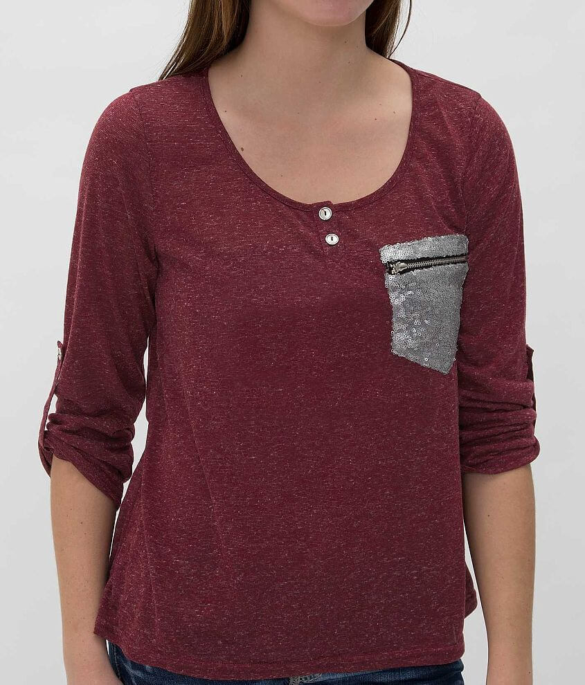 BKE red Slub Fabric Henley Top front view