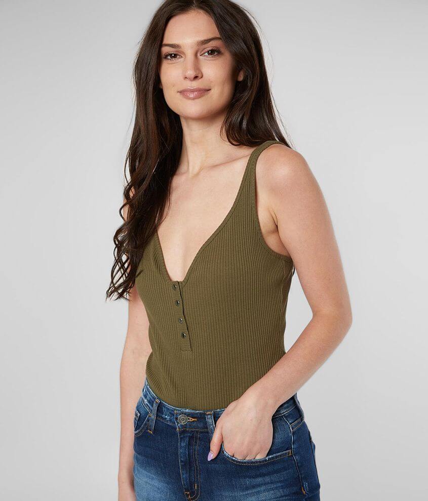 red by BKE Ribbed Henley Bodysuit - Women's Bodysuits in Pine Grove