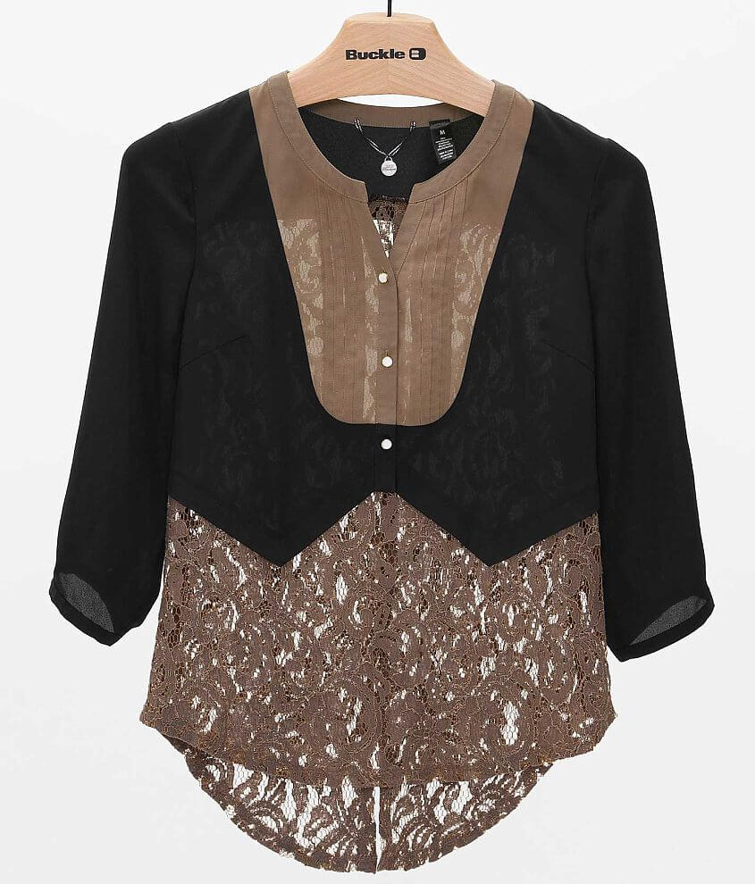 BKE Boutique Pieced Henley Top front view