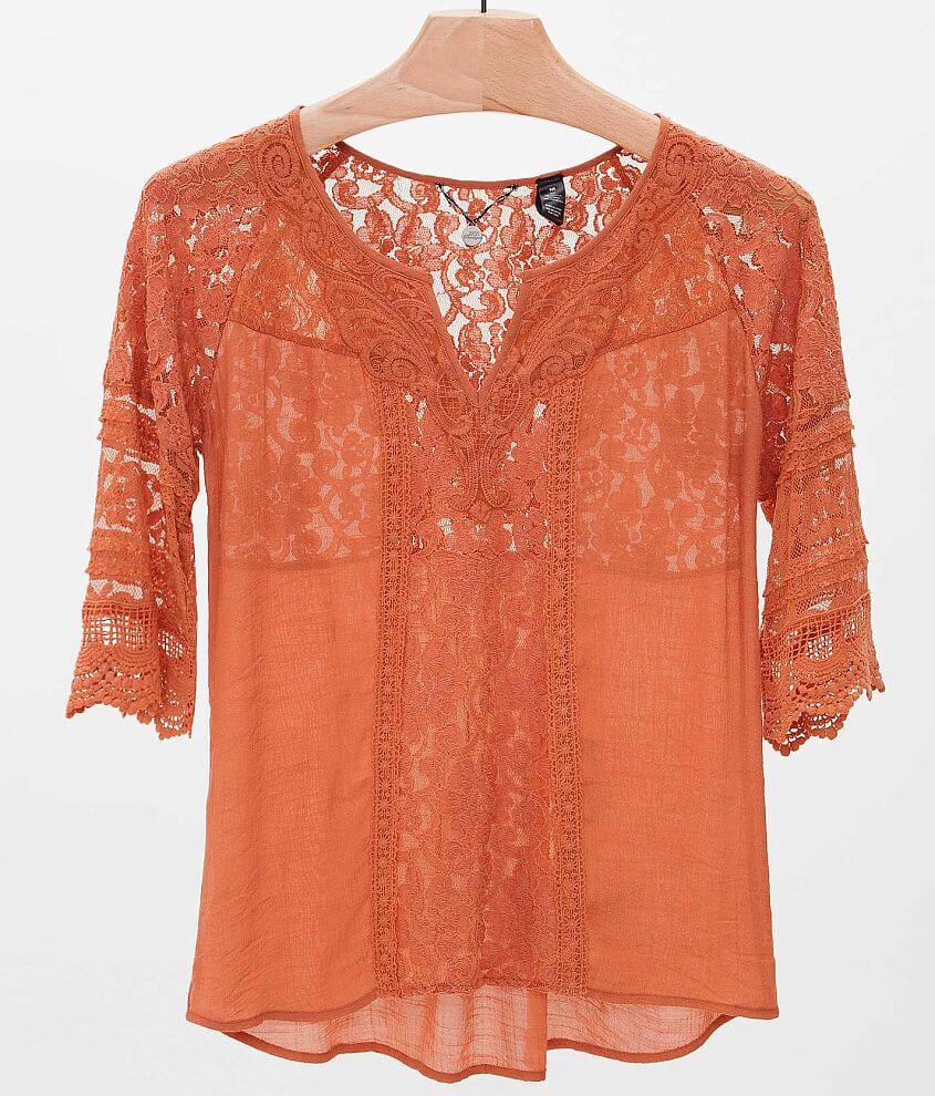 BKE Boutique Pieced Lace Top front view