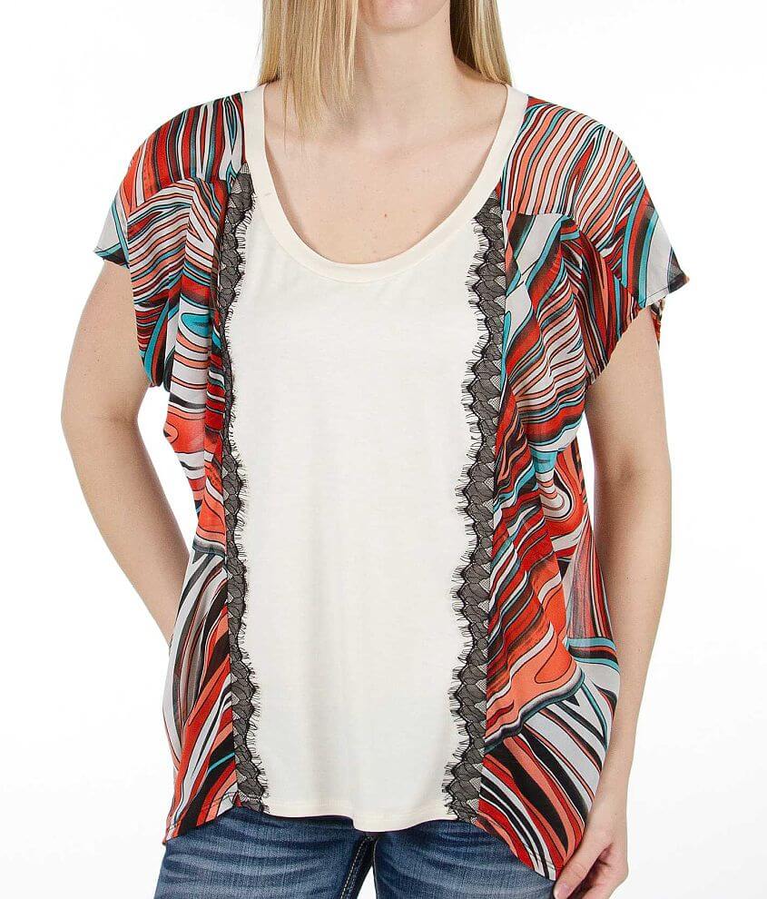 BKE Boutique Printed Chiffon Top front view