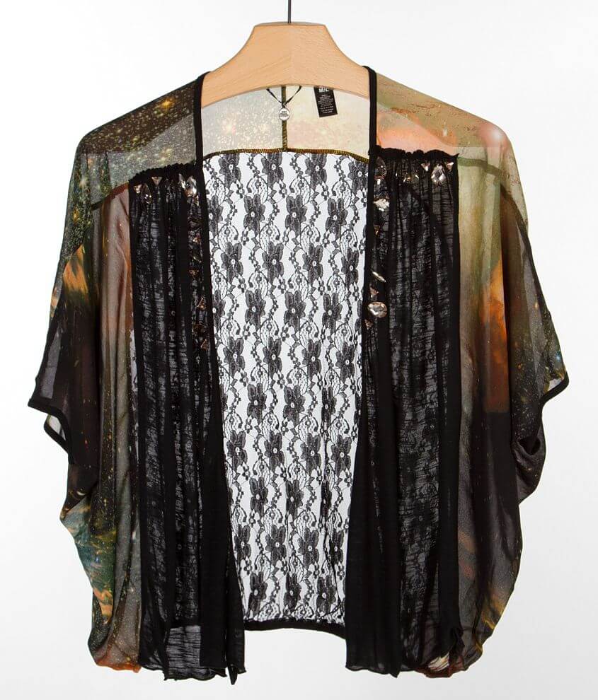 BKE Boutique Pieced Lace Cardigan front view