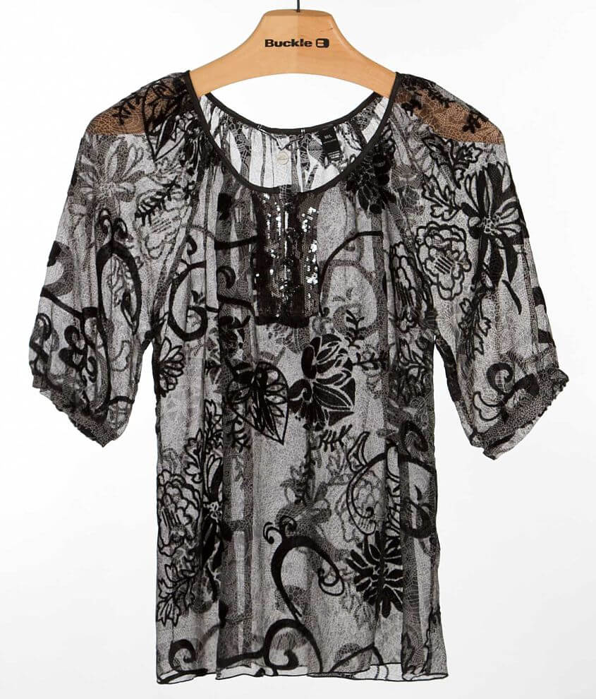 BKE Boutique Flocked Henley Top front view