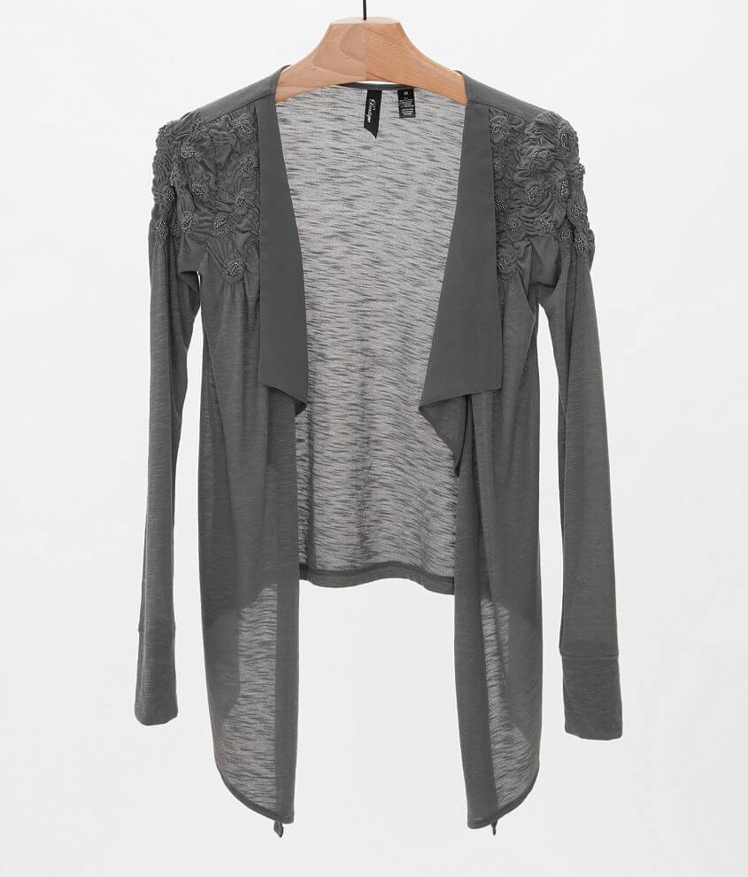 BKE Boutique Slub Fabric Cardigan front view