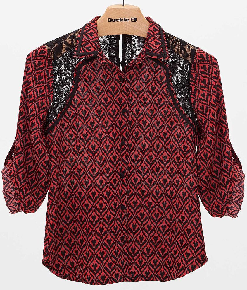 BKE Boutique Printed Chiffon Blouse front view