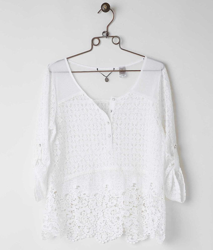 BKE Boutique Lace Henley Top front view