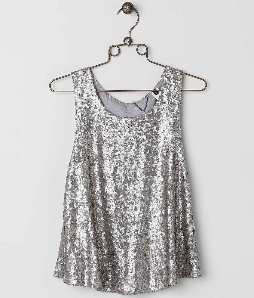 Sequined Tank Top - Silver-colored - Ladies