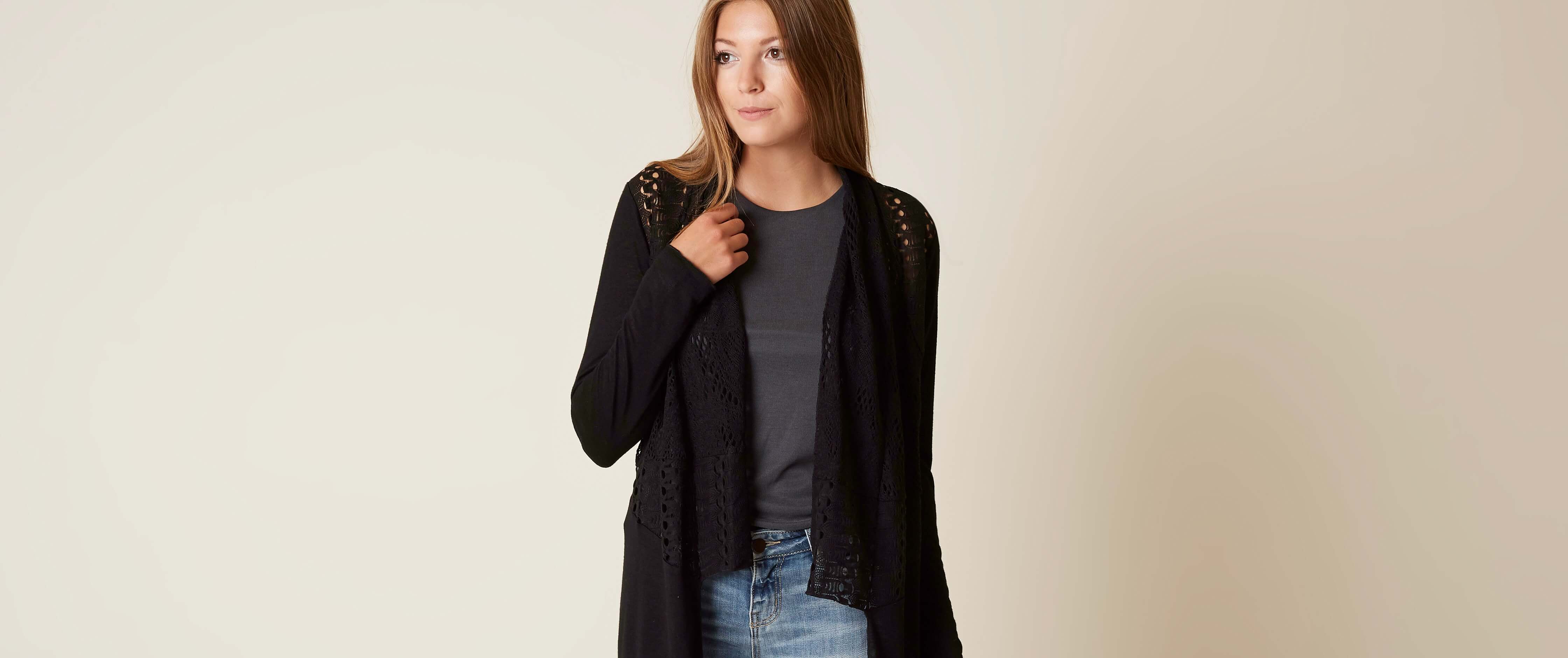 BKE Boutique Pieced Cardigan Clothing in Black Buckle