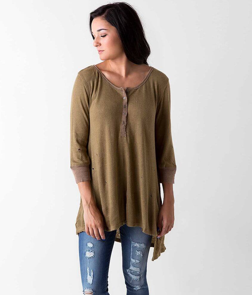 Gilded Intent Raw Edge Henley Top front view