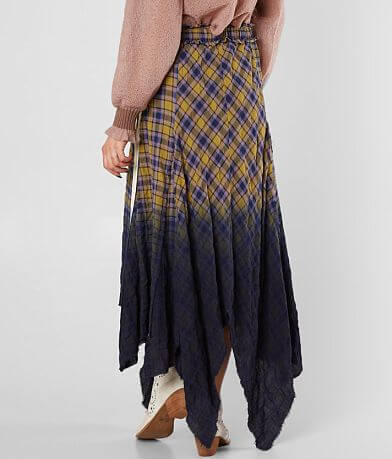 Gimmicks Raw Edge Plaid Maxi Skirt back view