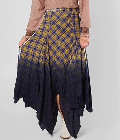 Gimmicks Raw Edge Plaid Maxi Skirt full left side view