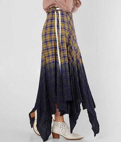 Gimmicks Raw Edge Plaid Maxi Skirt full right side view