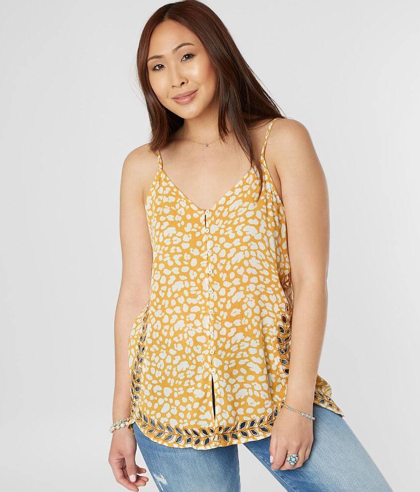 Gimmicks Embroidered Cut-Out Tank Top - Women's Tank Tops in Mustard ...