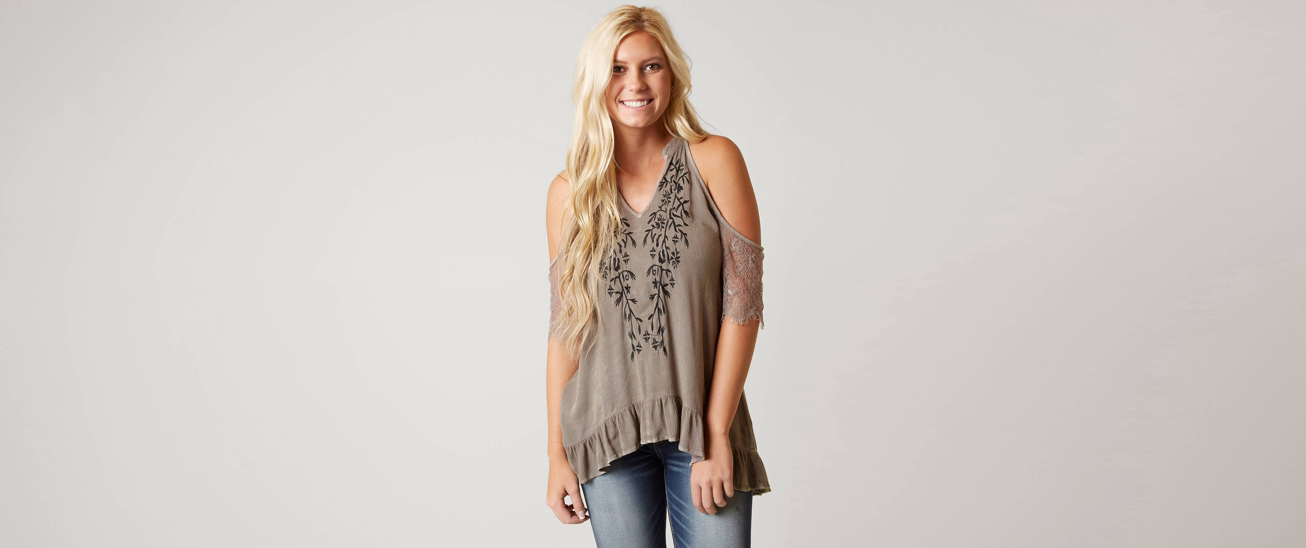 Image of Gimmicks Embroidered Crinkle Top