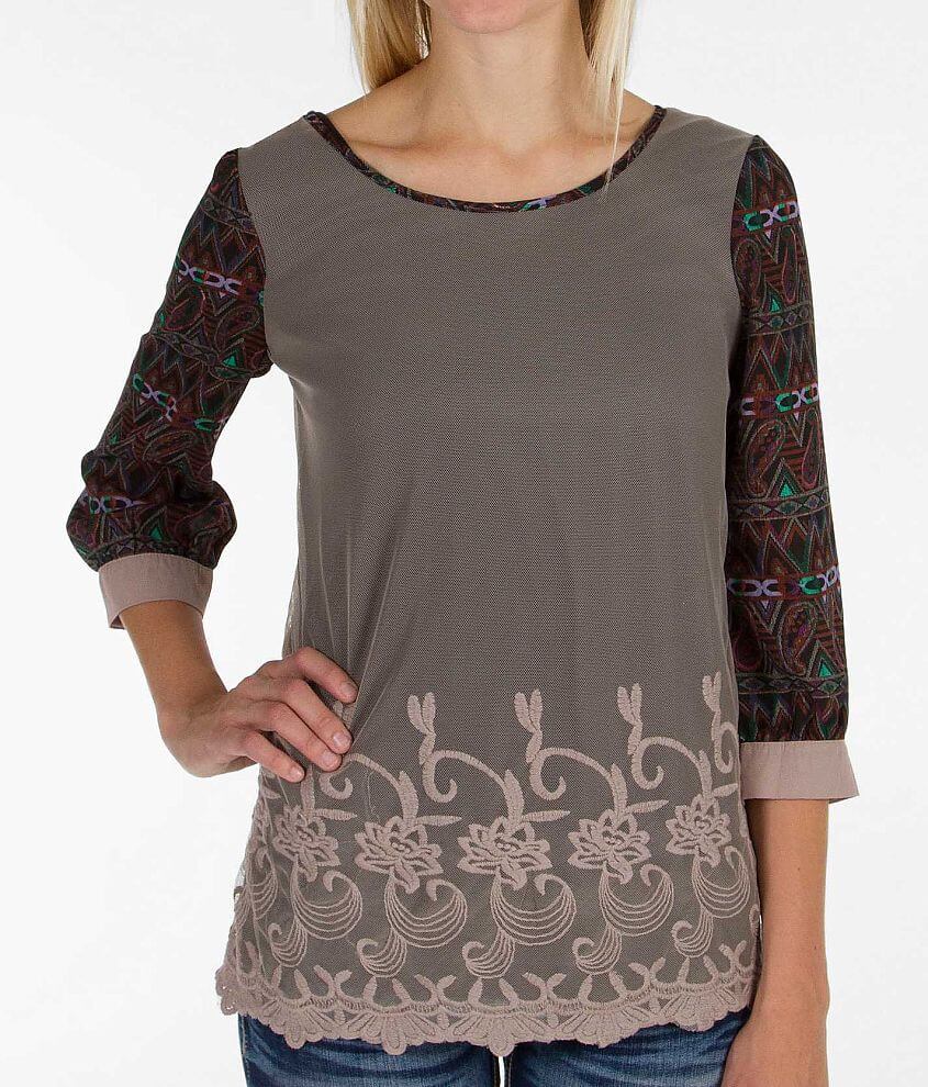 Gimmicks by BKE Embroidered Mesh Top front view
