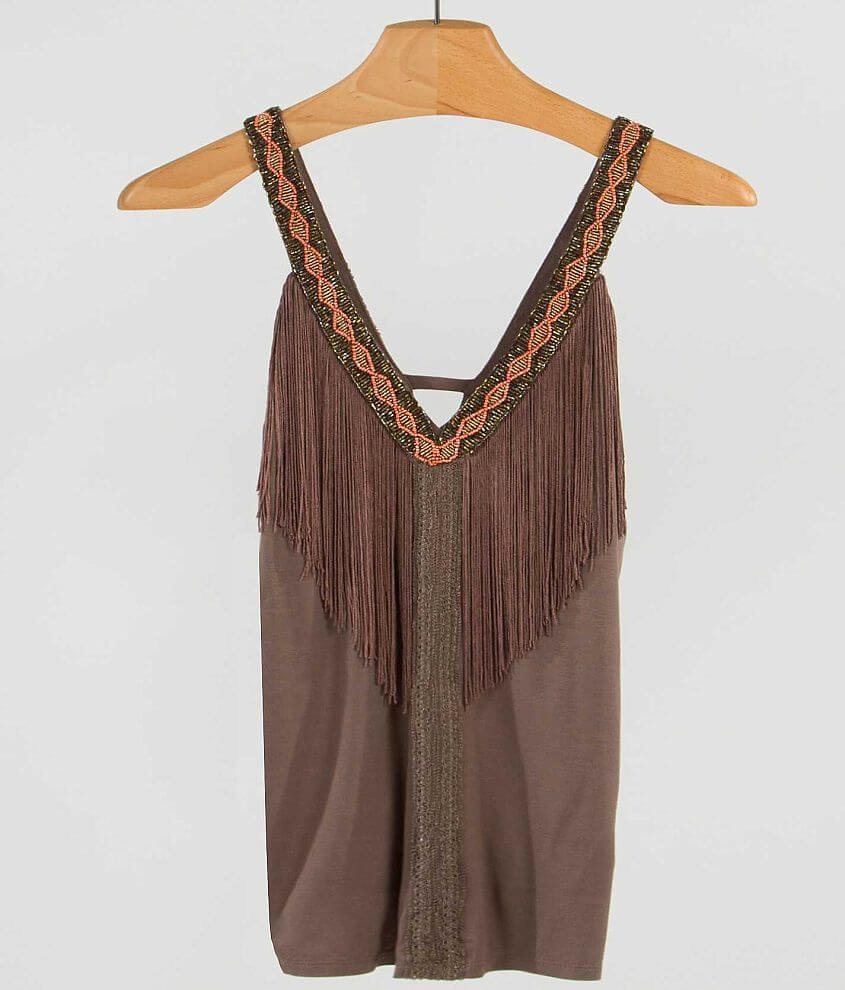 Gimmicks by BKE Fringe Tank Top front view
