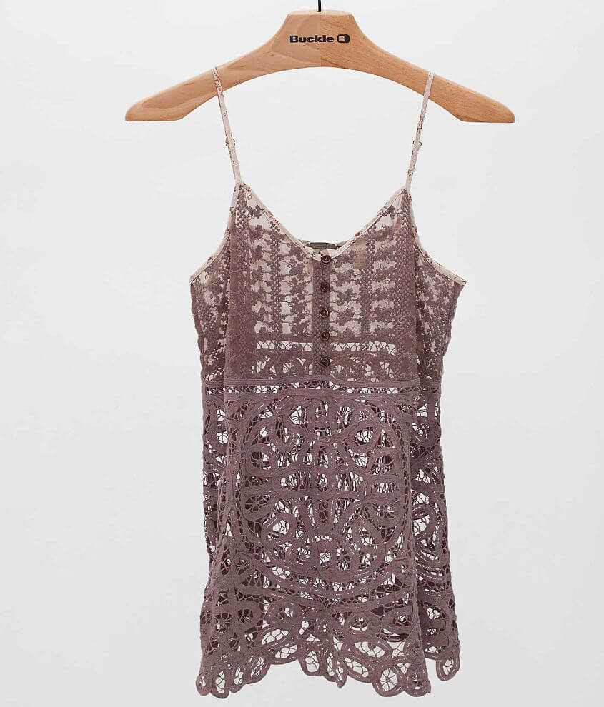 Gimmicks by BKE Pieced Lace Henley Tank Top front view