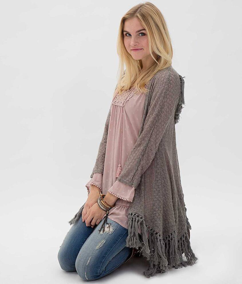 Gimmicks by BKE Fringe Cardigan front view