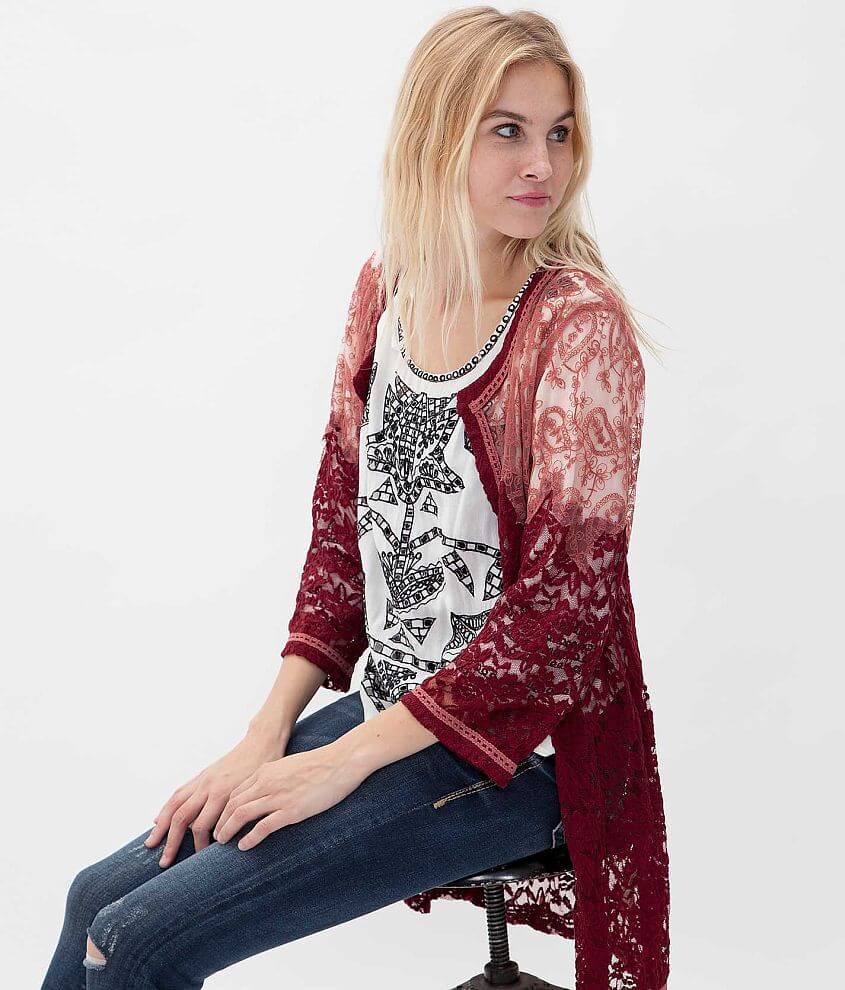 Gimmicks by BKE Lace Cardigan front view