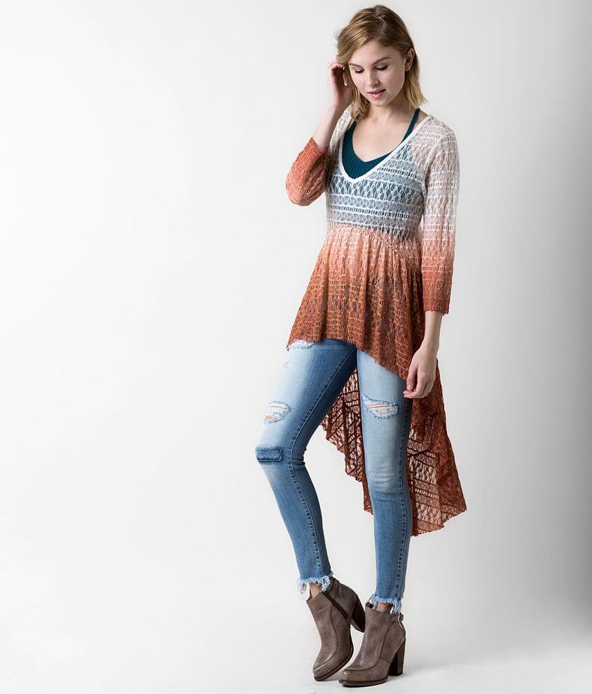 Gimmicks Lace High Low Hem Top front view