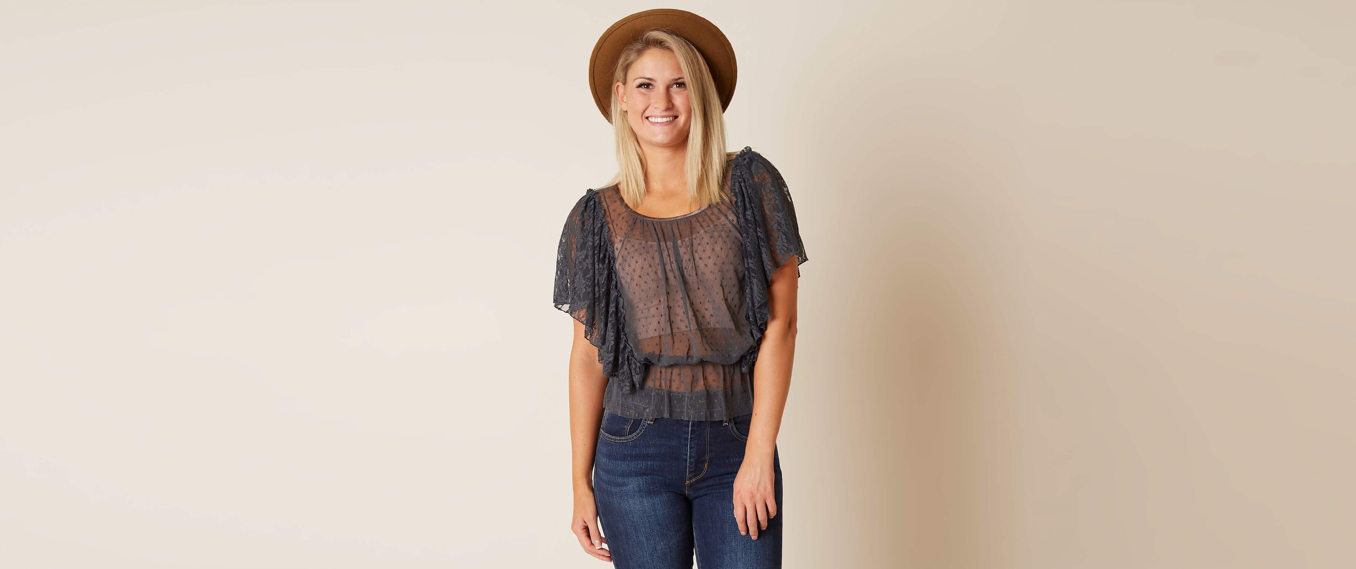 Image of Gimmicks Swiss Dot Sheer Top