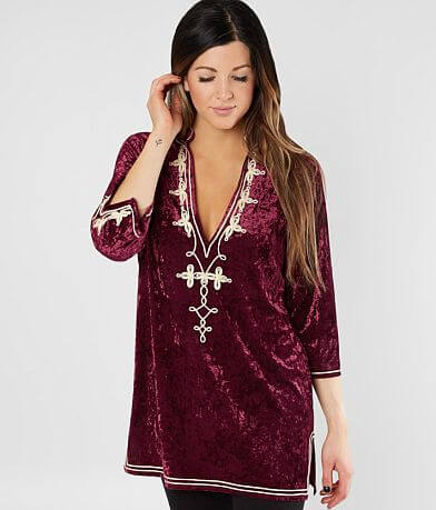 Gimmicks Embroidered Velvet Tunic Top full left side view