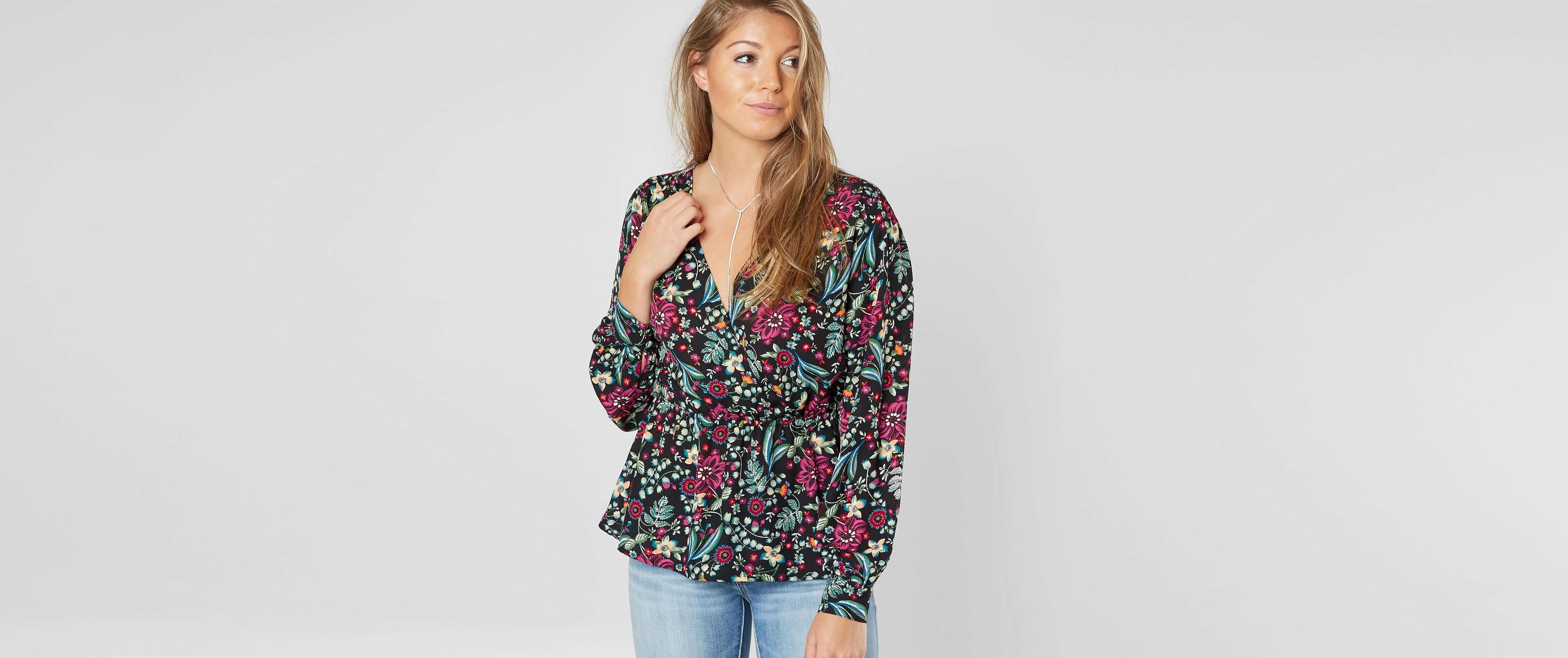 Gimmicks Floral Chiffon Peplum Top Womens Shirts/Blouses