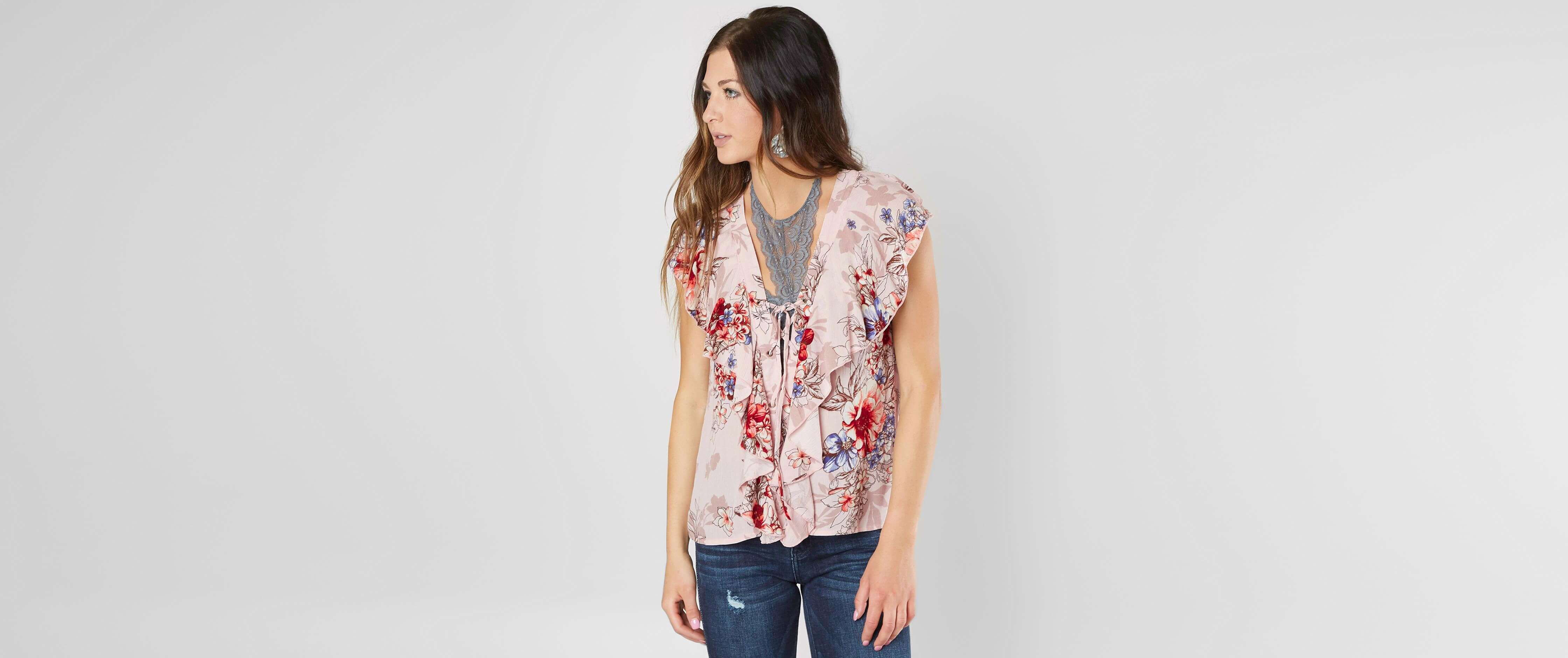 Image of Gimmicks Floral Print Ruffle Top