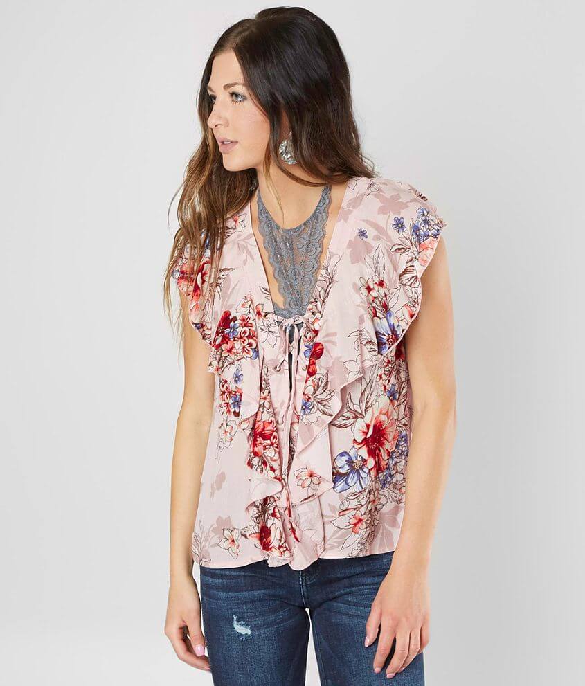 Gimmicks Floral Print Ruffle Top front view