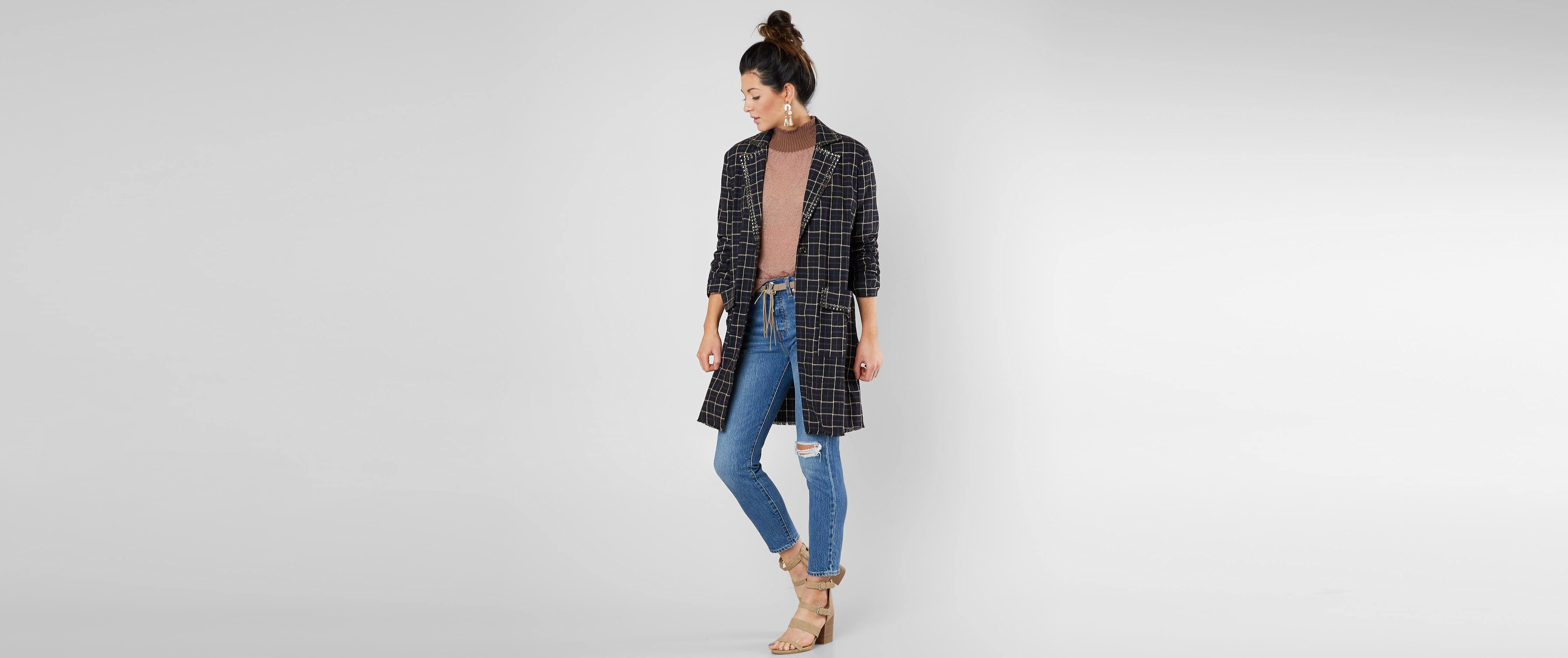 Image of Gimmicks Collared Plaid Blazer
