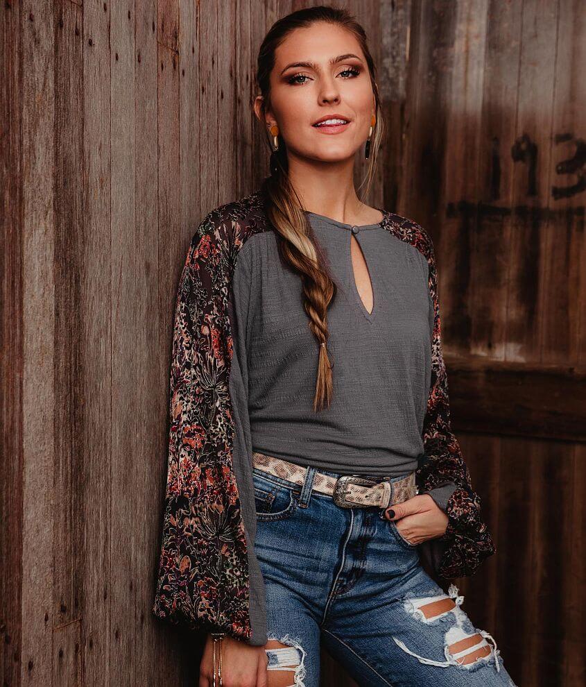 Image of Gimmicks Flocked Floral Print Top