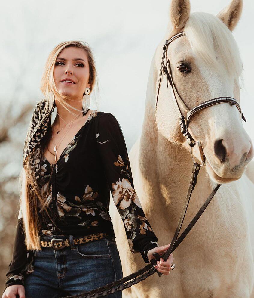 Image of Gimmicks Fitted Floral Mesh Top