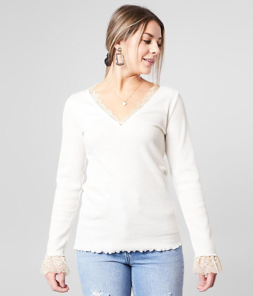 Lace-trim V-neck Top