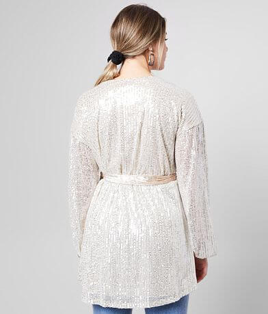 Gimmicks Sequin Tunic Wrap Top back view