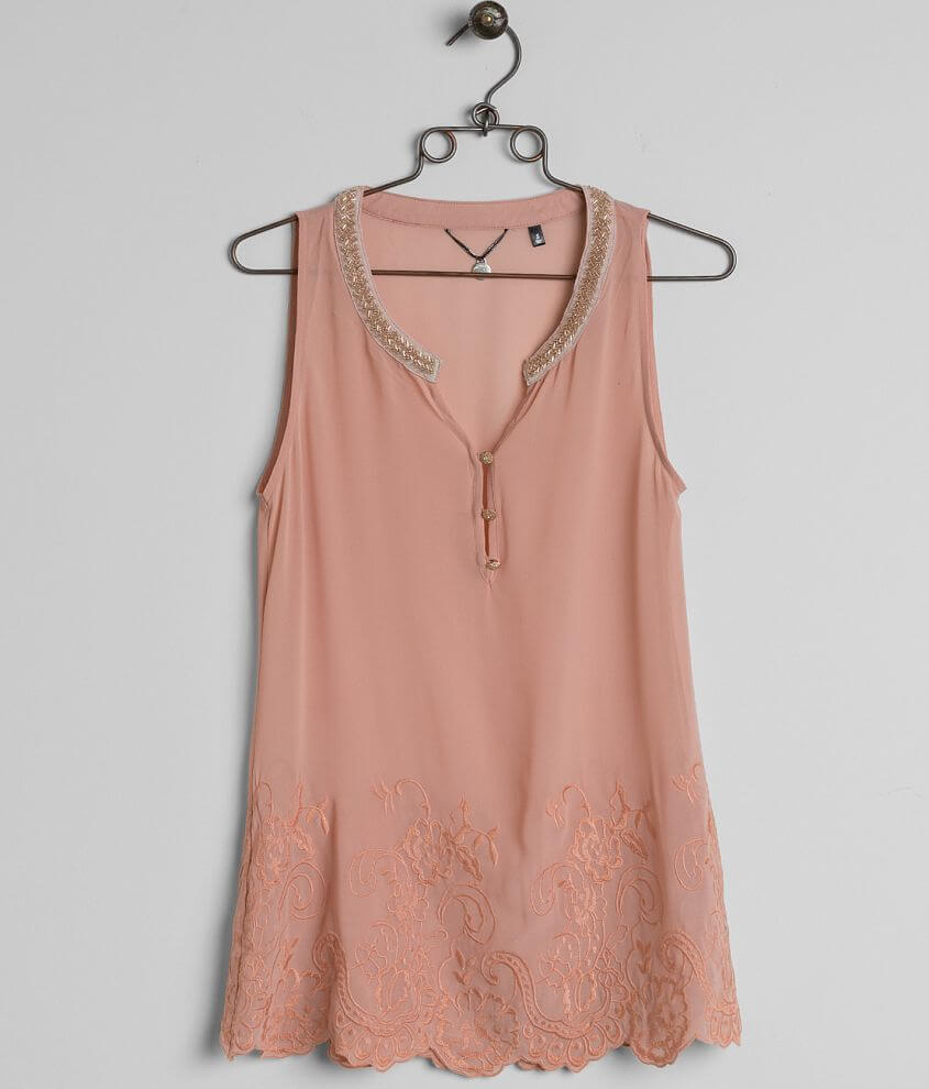 Image of BKE Boutique Embellished Henley Tank Top