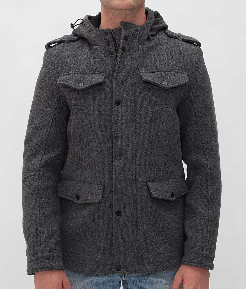 Black Rivet Hooded Coat - Men's Coats/Jackets in Charcoal | Buckle