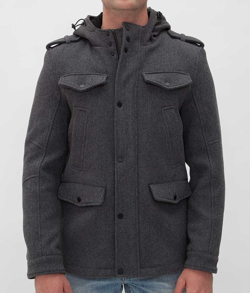 Black Rivet Hooded Coat Men's Coats/Jackets in Charcoal Buckle