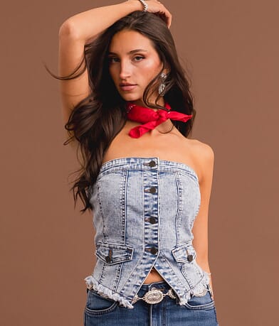 Sterling & Stitch Corset Denim Tube Top front view