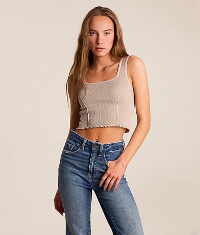 BKE Striped Eyelet Cropped Wide Leg Pant - Women's Pants in Green