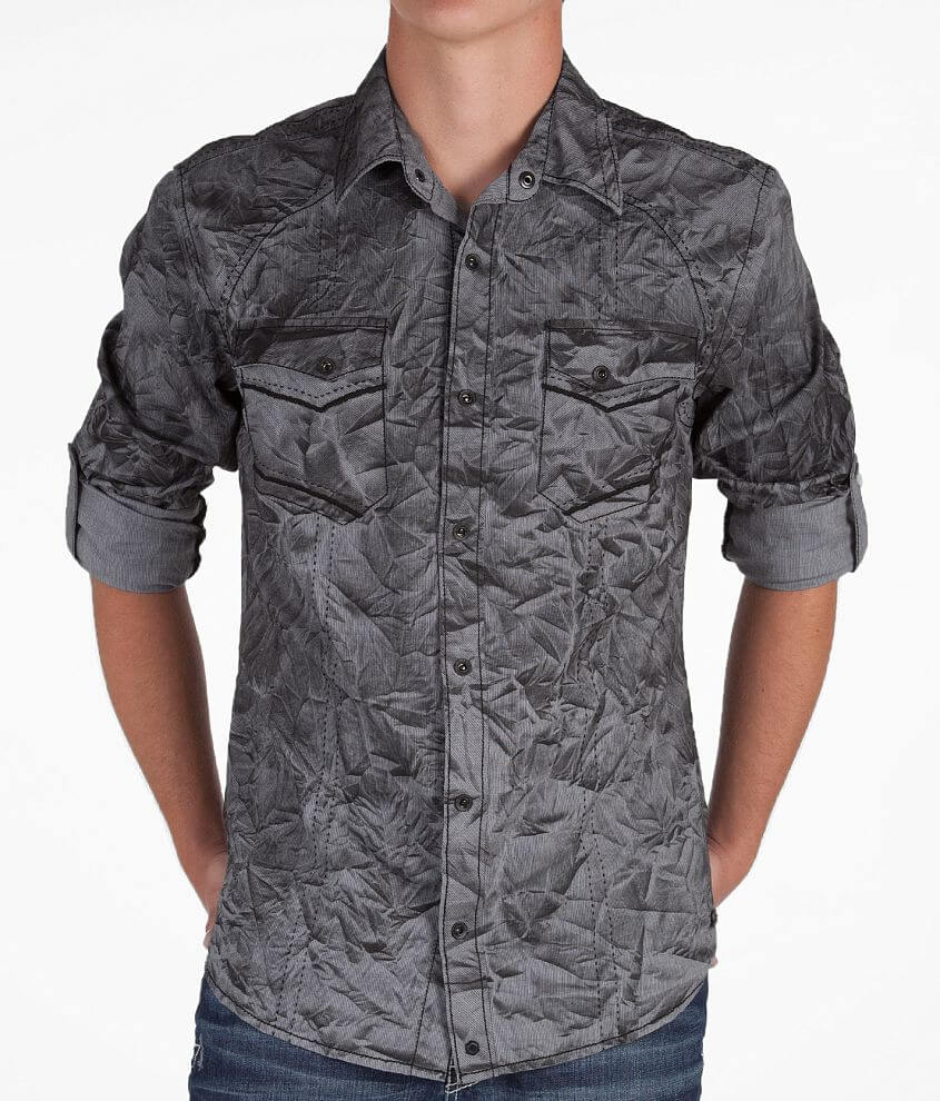 Buckle Black Embroidered Shirt front view