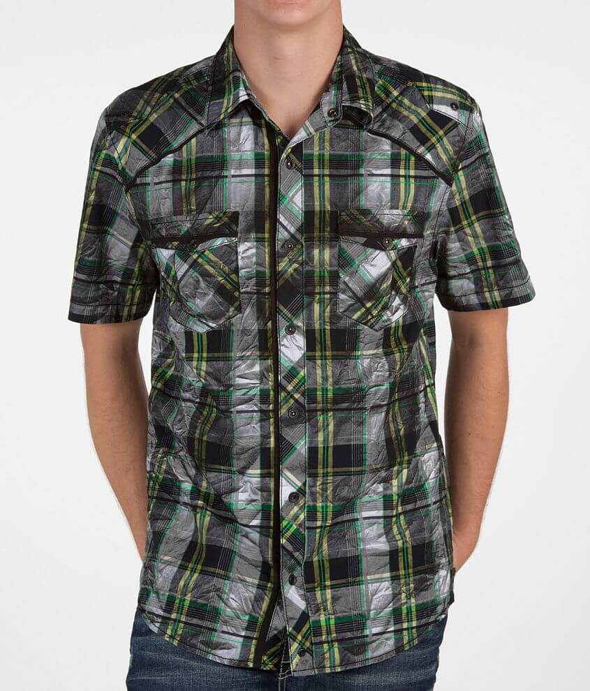 Buckle Black Crinkle Plaid Shirt front view