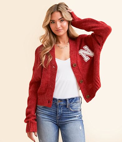 Gameday SOCIAL® Nebraska Cardigan Sweater front view