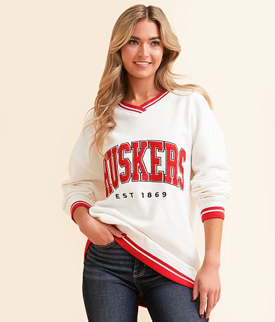 Gameday SOCIAL® Nebraska Varsity Pullover front view