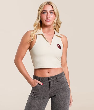 Gameday SOCIAL® Oklahoma Cropped Tank Top front view