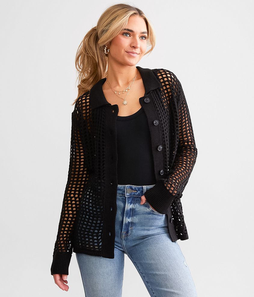 Open-Stitch Cardigan Sweater